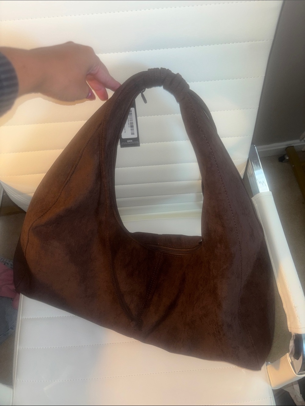 PrettyLittleThing Chocolate Brown Suede Hobo Bag